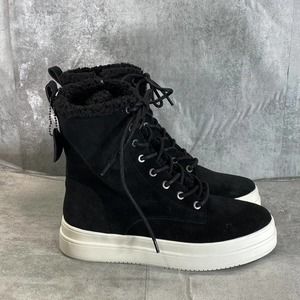 J/Slides NYC Women's Black Torrie Water-Resistant Faux-Fur Platform Boots SZ 8